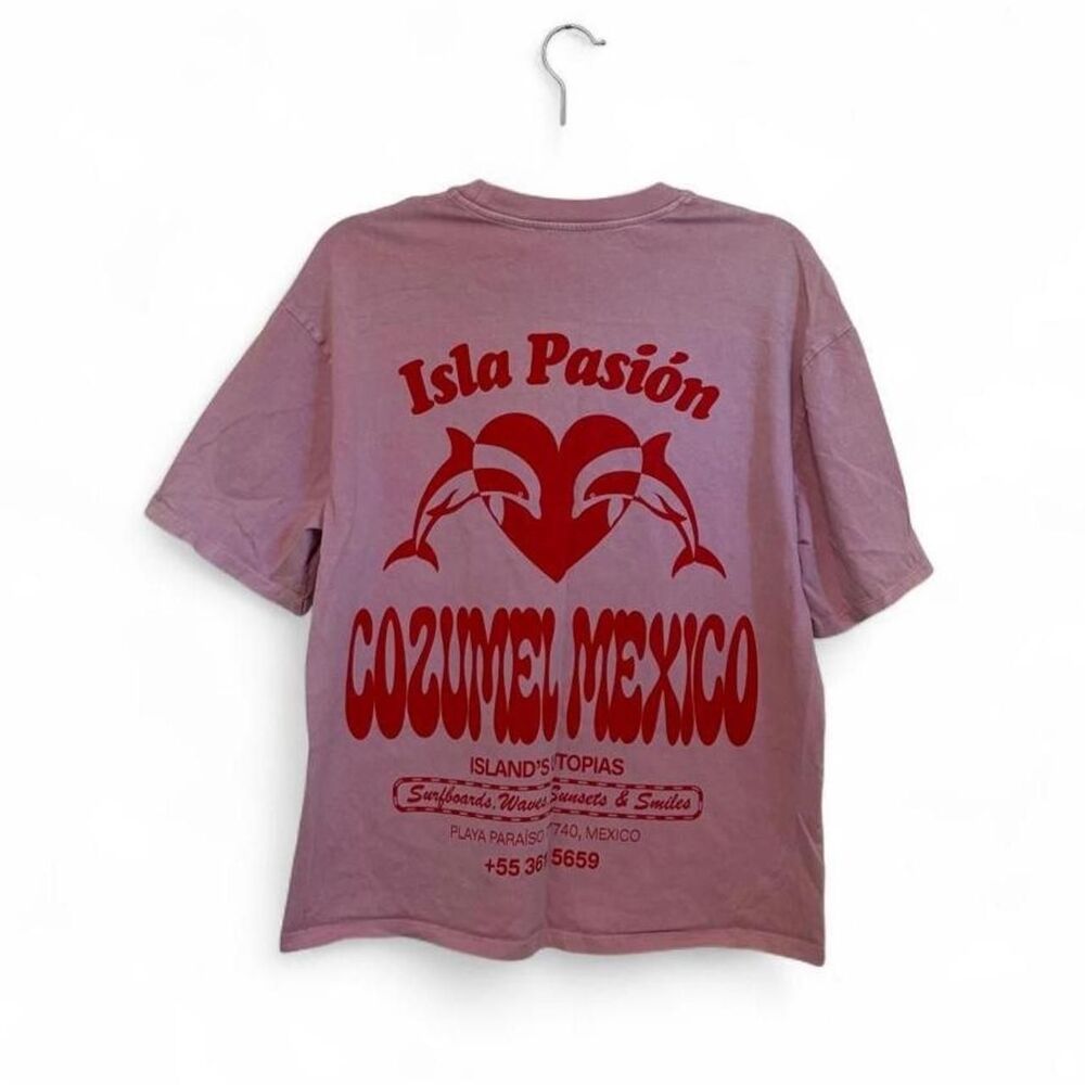 Zara Women's Pink and Red T-shirt